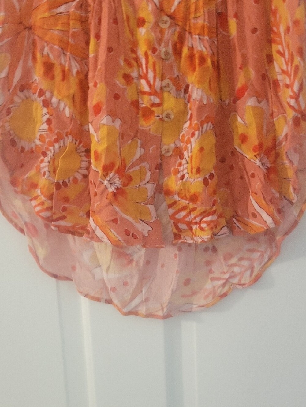 Anthropologie Coral-Orange & Yellow Floral Sleeveless Button Front Blouse - Picture 4 of 5
